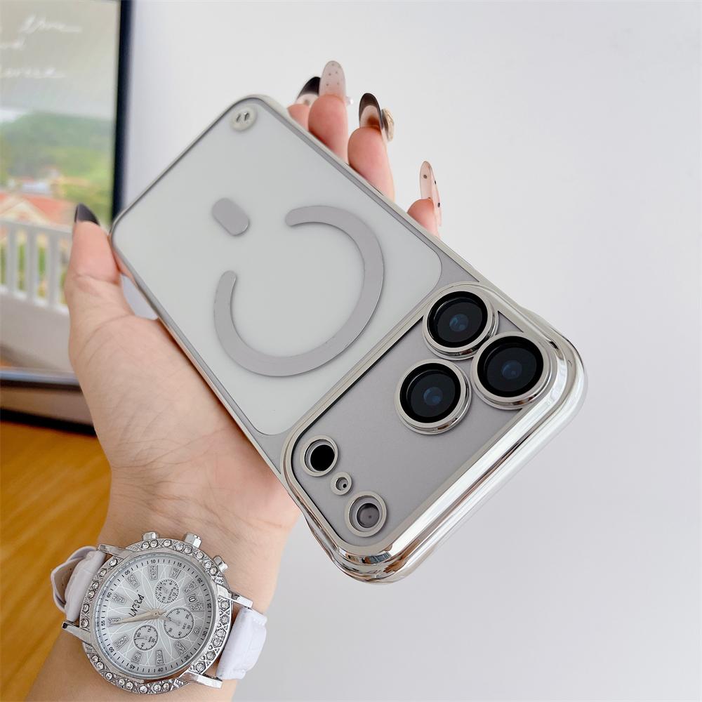 

Plating Clear Half Pack Case For Magsafe For iPhone 17 14 13 15 16 Pro Max Plus Air Glass Lens Ultra Thin Frameless Cover iPhone17 Pro