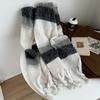 Winter New Mohair Striped Women Scarf Girls Female Warm Thickened Long Scarves Soft Coarse Braid Tassel Shawl Retro Wrap Shawls