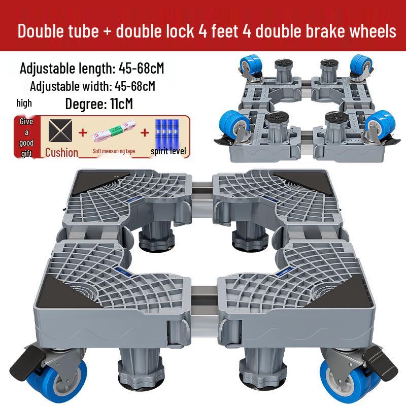 "Adjustable Gray Washing Machine Stand with Pulley Brake & Stainless Steel Pipe"