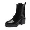 Vintage warme Damenstiefel mit dicker Sohle, Winter-Kurzstiefel mit hohen Absätzen aus weichem Leder, stilvolle Stiefel mit Blockabsatz