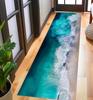 Ocean Wave Runner Rug Blue Sea Pattern Non-Slip Cotton Base Home Decoration Carpet