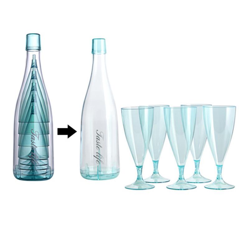 

Plastic Wine Glasses Set with Storage Bottle Portable Champagne Flutes for Picnic Camping Mimosa Bar 192ml синий