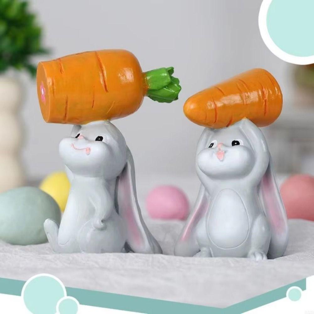 2Pcs/Set Colorful Cute Easter Bunny Figurine Simulation Bunny Hand-Painted Resin Rabbit Decoration DIY Realistic