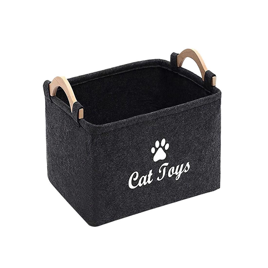 

1 шт., войлочная коробка для игрушек для домашних животных, коробка для игрушек для собак, коробка для игрушек для кошек, корзина для хранения, органайзер для хранения игрушек для домашних животных, одеял, поводков и еды Cat чёрный