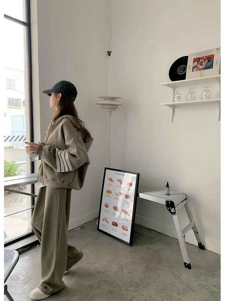 Korean Style Women's Tracksuit Set - Loose Zipper Hoodie Casual Fashion for Autumn/Spring