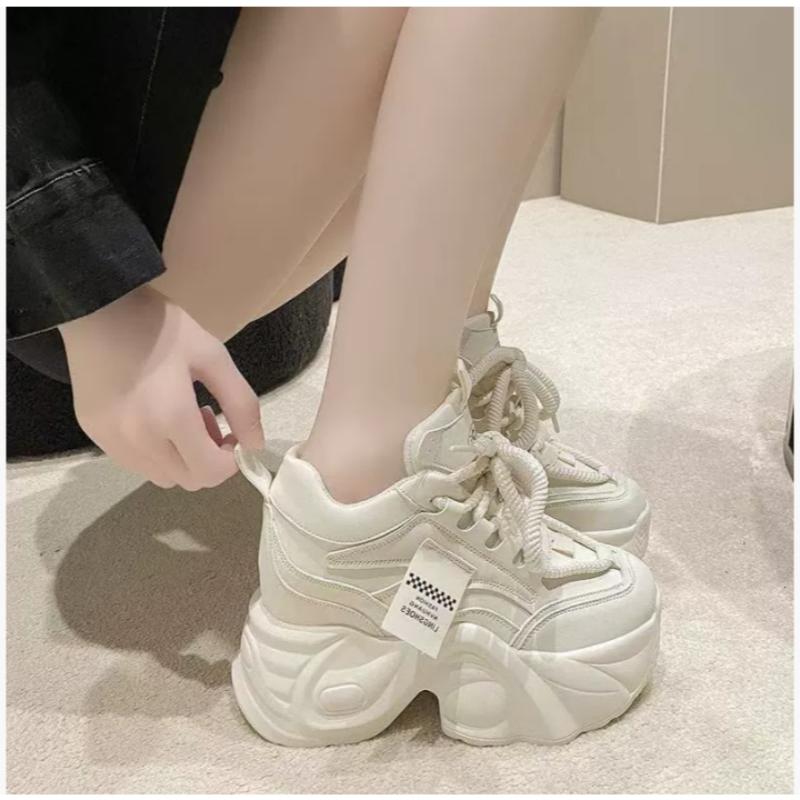 Fashionable New Comfortable Women's Shoes Spring and Autumn Lace Up Elegant Solid Color Thick Bottom Sports and Leisure Shoes