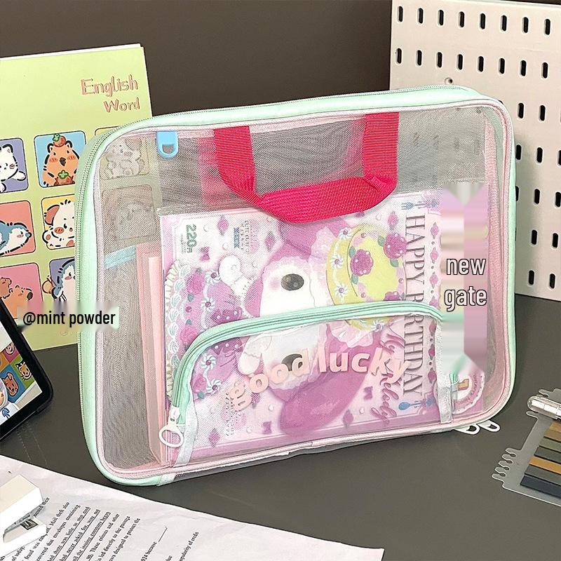 Large Capacity L-Shaped Mesh Bag for Exam Papers