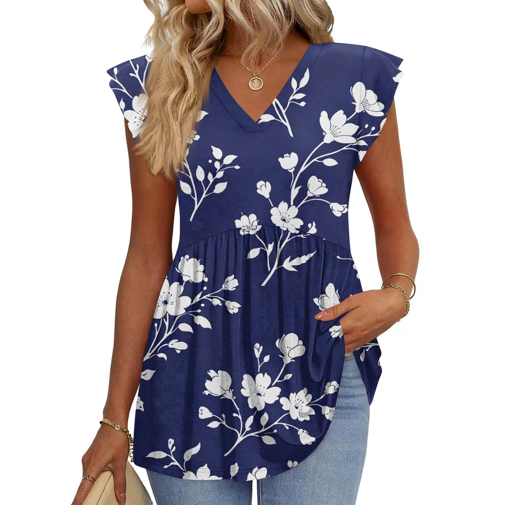 Womens Tops Fashionable V-neck Ruffled Sleeve Short-sleeved T-shirt Business Blouses