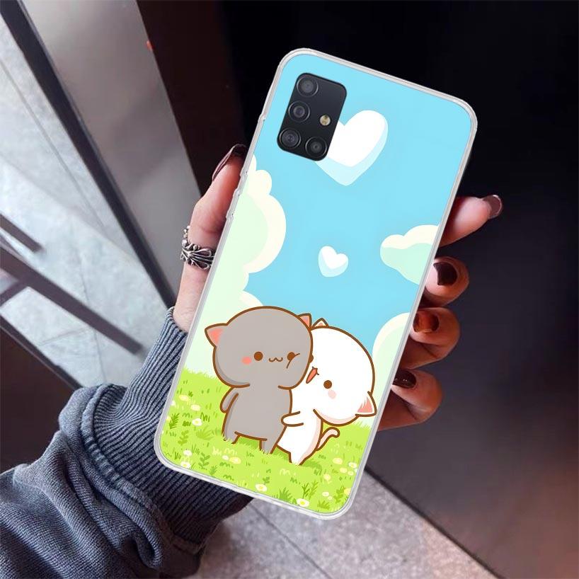 Cute Peach Goma Cat Phone Case For Samsung Galaxy A12 A52S A42 A32 A22 A51 A50 Note 20 Ultra 10 S10 Plus A71 A70 A31 A30 A10S Ga