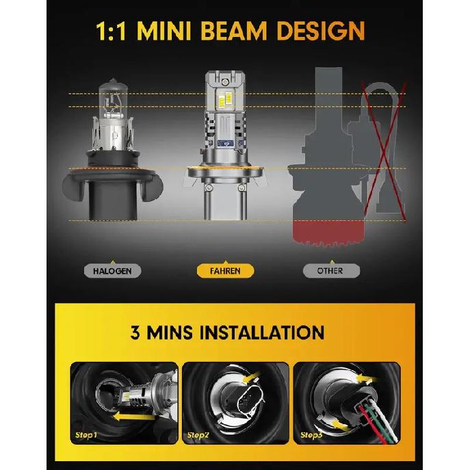 

FAHREN 2PCS H13 LED Bulbs,80000LM Extreme Brightness 9008 bulb,6500K Cool White, 1:1 Min Size,Fog Bulbs HID,Plug-N-Play 9008/H13 Hi/Lo