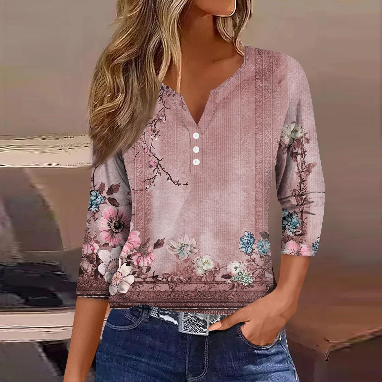 

Женский свободный повседневный топ с цветочным принтом и V-образным вырезом с рукавами семь четвертей Топ с V-образным вырезом и рукавами семь четвертей XL киноварь