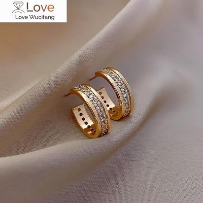 Exquisite Kupfer Eingelegte Zirkon Halbrunde Creolen 14K Echtgoldplattierung Elegante Damen Hochzeitsfeier Ohrringe