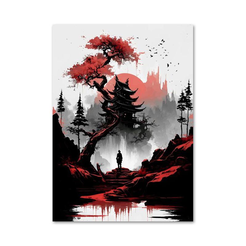 Retro Japanese Samurai Canvas Painting Abstract Warrior Panda And Geisha Poster and Prints Wall Art Pictures for Home Decoration