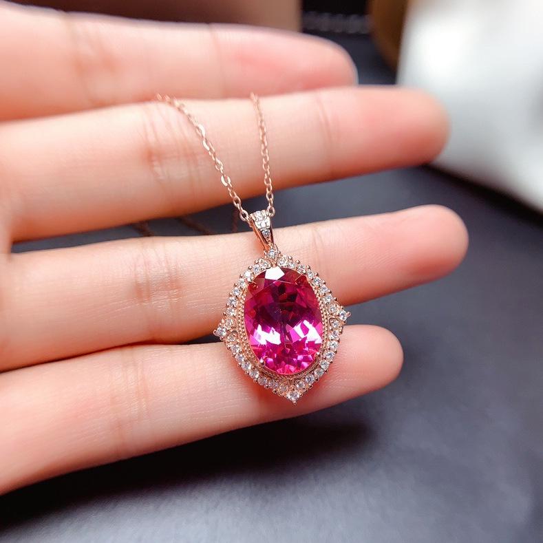 Luxury Red Tourmaline Gem Diamond Ring and Pendant Necklace Set for Women