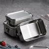 304 Stainless Steel Lunch Box with Bamboo Wooden Lid Japanese Style Bento Box Portable Leak-Proof Picnic Food Storage Container