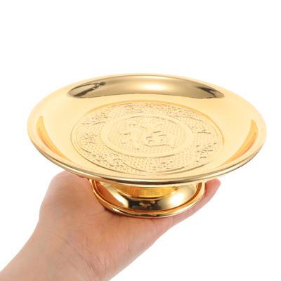Golden Buddha Display Stand Chinese Ritual Blessing Bowl Stainless Steel Buddhist Fruit Dinner Plate Offering Round