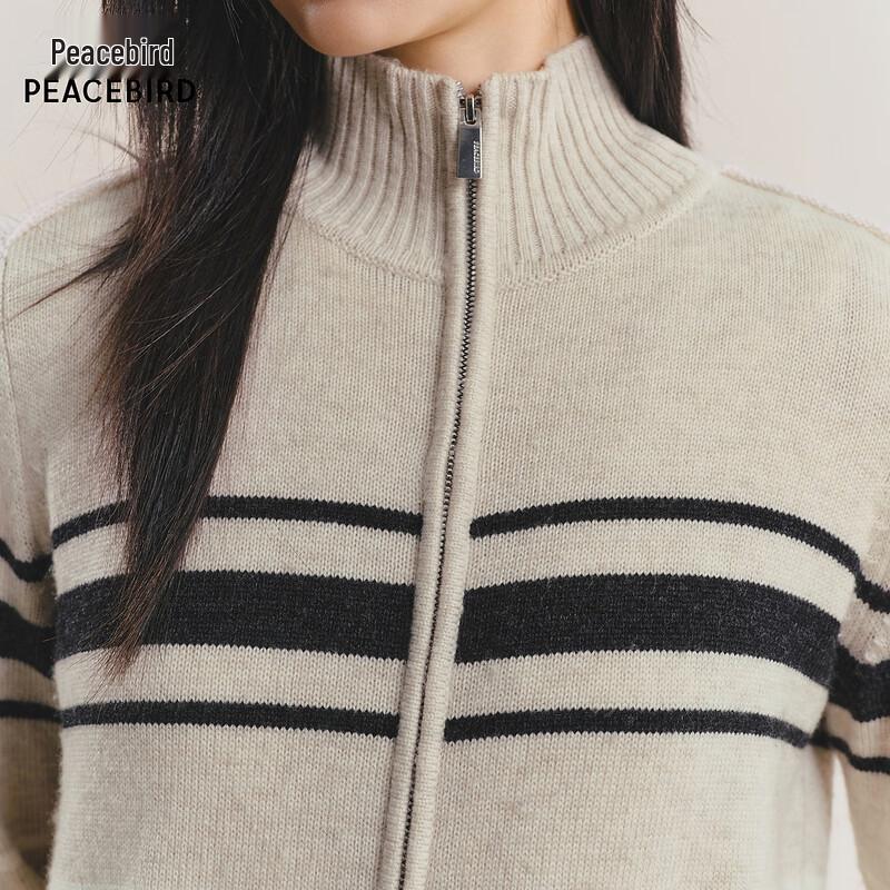 PEACEBIRD Women's High Collar Color-block Knit Cardigan