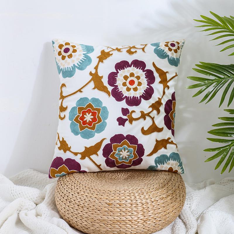 Ins Floral Embroidery Pillow Case Living Room Sofa Decoration Flower Bedroom Bedside Pillow