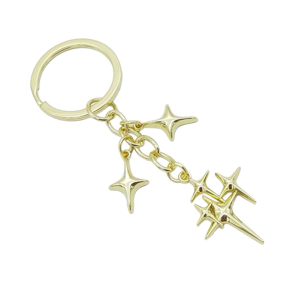 Elegant Cutout Four Pointed Star and Moon Keychain Pendant Durable Alloy Lightweight for Women Gift Bag Charm Accessory