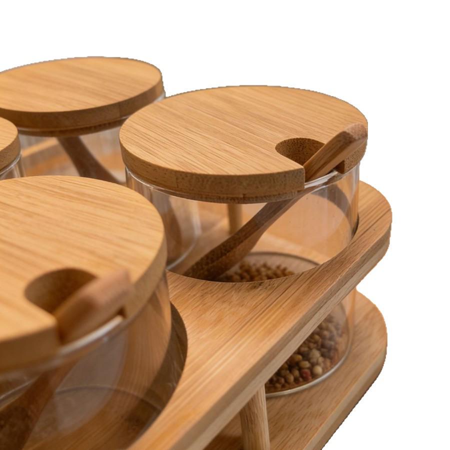 Borosilicate Glass Seasoning Jars with Bamboo Lids - Kitchen Storage for Salt, Sugar & Spices.