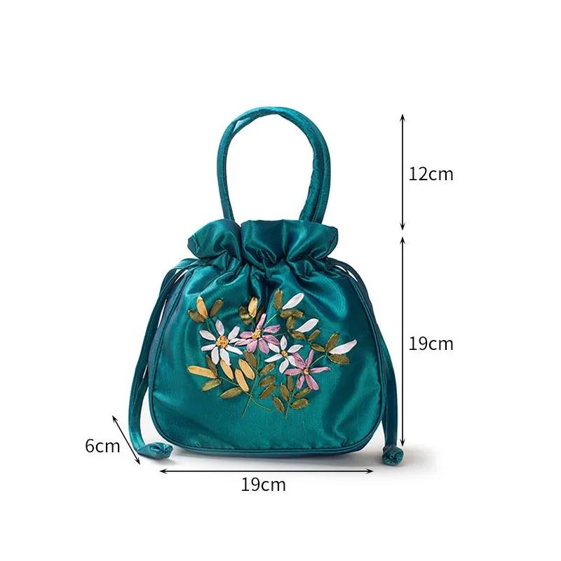 Retro, Stickerei, Kordelzüge, Handtaschen, Aufbewahrungsbeutel, Damen, Geldbörse, Brieftaschen, Kartenhalter, Eimer, Umhängetasche, Handgelenktaschen