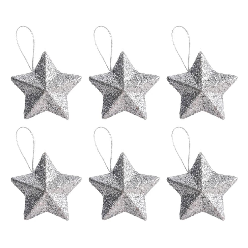 6/30PCS Pentagram Christmas Hanging Pendant Silver Gold Glitter Star Xmas Tree Ornament Festive Wedding Party Home Decoration