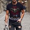 Černé tričko Lebka Pánské Punk Tričko Lebka Rock Gun Modré tričko Tričko s 3D potiskem Retro gotické pánské oblečení letní top