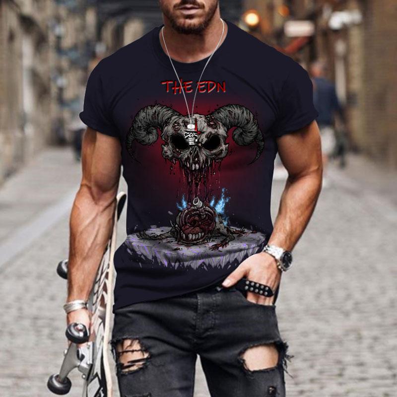 Černé tričko Lebka Pánské Punk Tričko Lebka Rock Gun Modré tričko Tričko s 3D potiskem Retro gotické pánské oblečení letní top