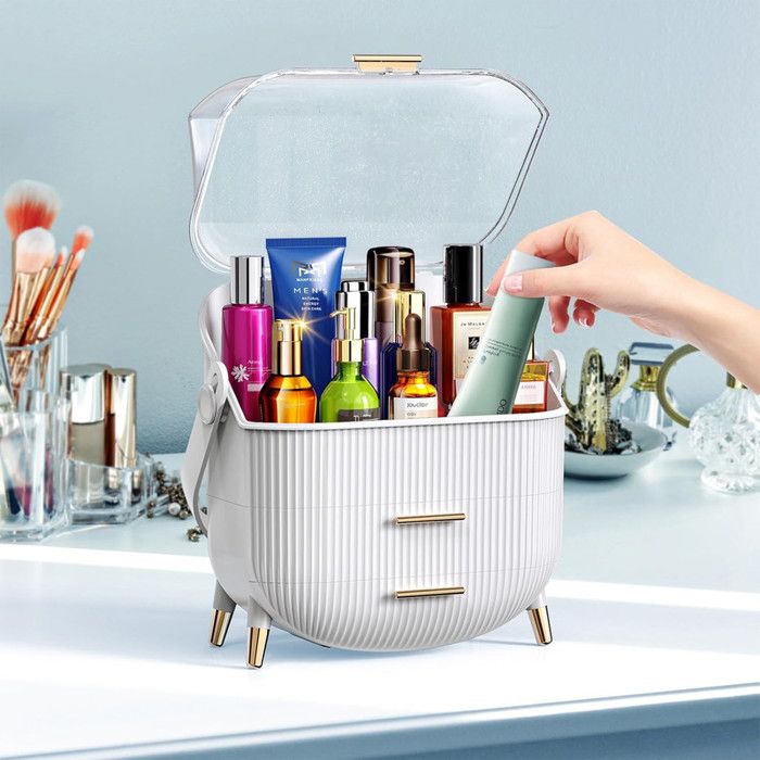 Boîte à maquillage - NETTLIFE - Luxe blanc translucide - Double tiroir - Anti-poussière - 26×16×38 cm