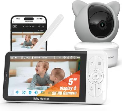 Intelligenter Video-Babyphone mit APP und Videokamera, Ton- und Weulüberwachung, Bewegungserkennung & Überwachung, Sichere WLAN-Sperre, 2K Nachtsicht.