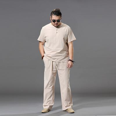 Abbigliamento da uomo Tuta di grandi dimensioni Tuta estiva da marito T-shirt in lino Moda maschile Set stile cinese più due pezzi
