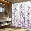 1-Pack Pastel Floral Cosmos Shower Curtain - Purple and Lavender Ombre Botanical Print Polyester Fabric, Hooks, Machine Washable