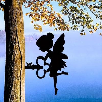 1 vnt. Pakelkite savo namus su žaviu elfu ant šakos, plieno silueto metalo sienos meno statulos kuolo