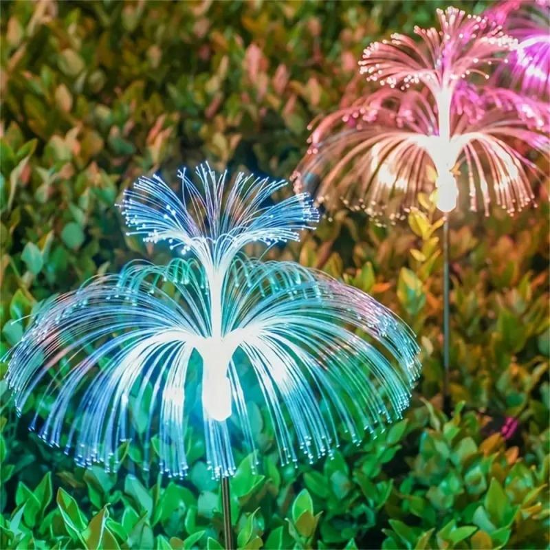 Solar Powered Colorful Fiber Optic Jellyfish Light LED Outdoor Waterproof Landscape Lamp for Garden Yard Courtyard Art Decor