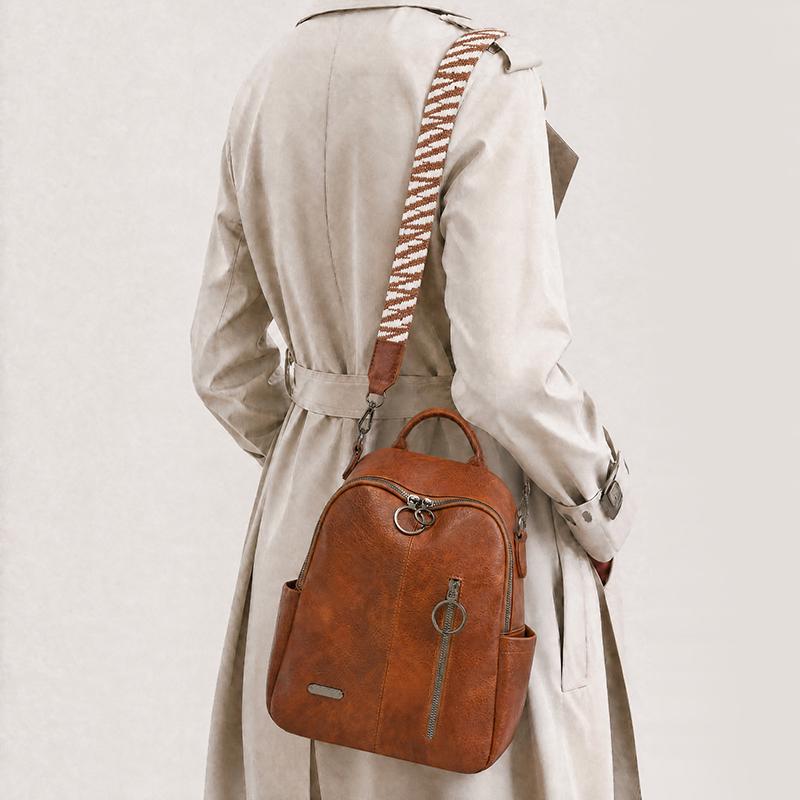 Retro PU Backpack Women's Large Capacity Multi-use Shoulder Bag
