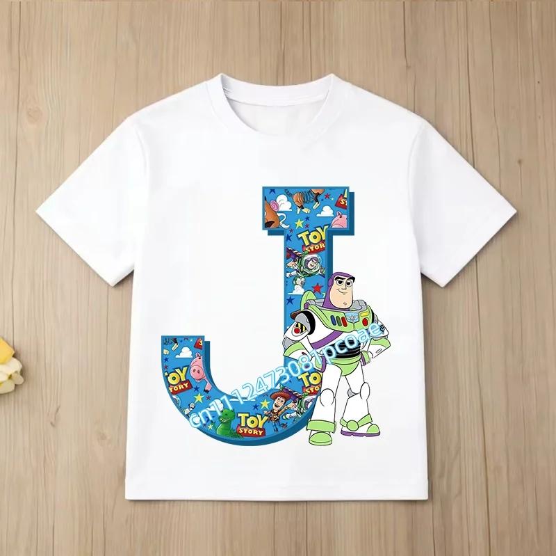 New Toy Story Alphabet A-Z Children's Pure Cotton Short-Sleeved Cartoon Printed Boys' Sportswear Casual Shirt Summer T-Shirt