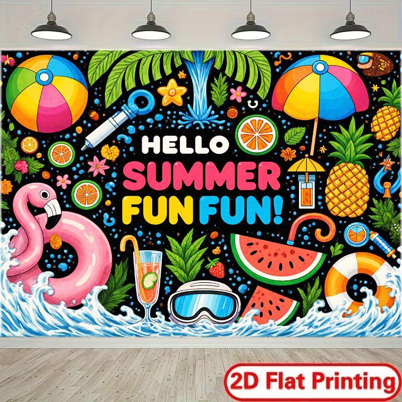 2D 1 Piece of Summer-themed Polyester Background Fabric Showcasing a Variety of Summer Elements