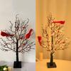 Artificial Birch Lighting with 6 Birds Mini Artificial Tree Lamp 54 Red Fruits Glowing Cardinal Tree for Tabletop Centerpiece