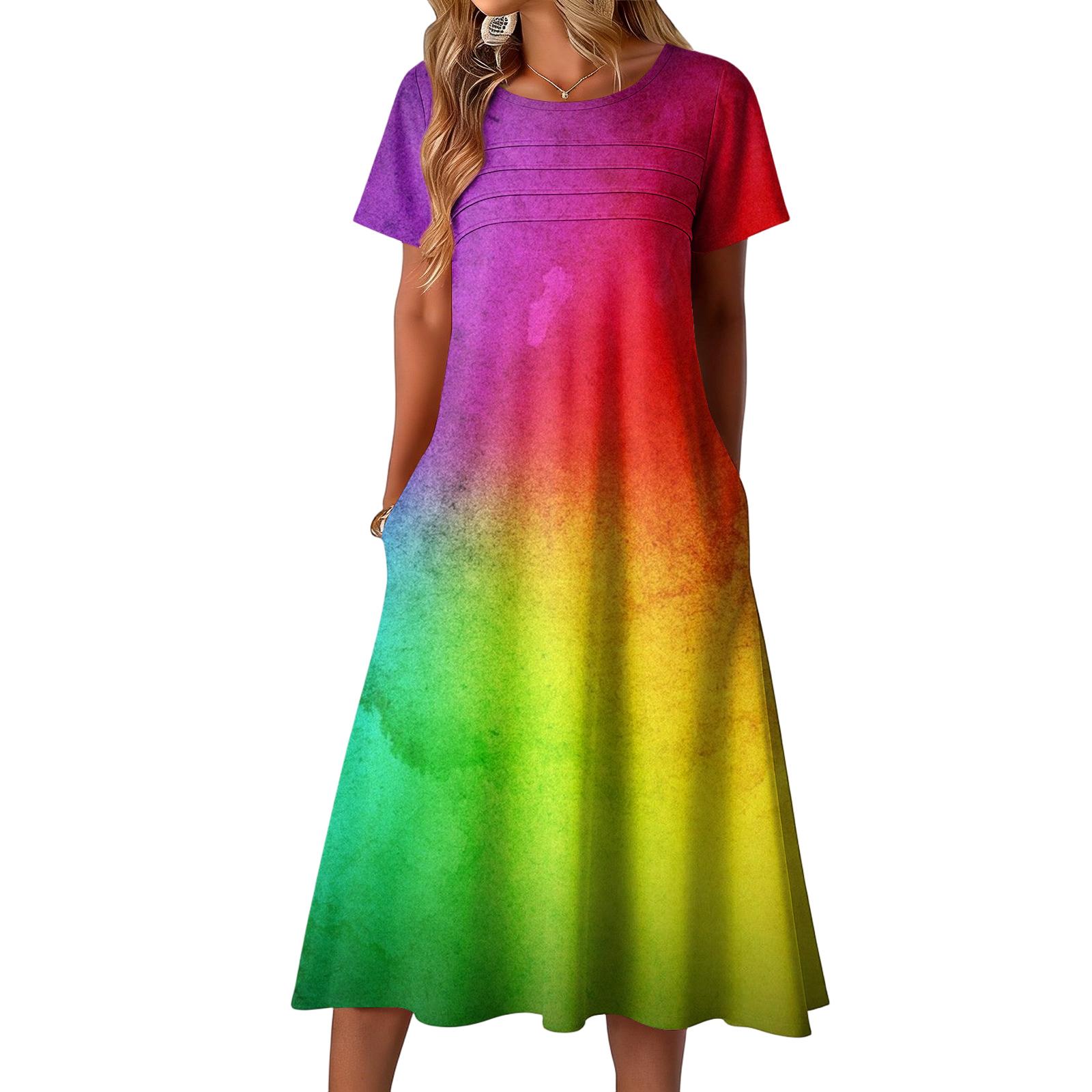 

Ladies printed casual and fashionable short sleeved round neck dress L