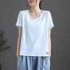 Haut style étranger blanc simple col en V manches courtes été nouveau polyvalent ample grande taille T-shirt femmes