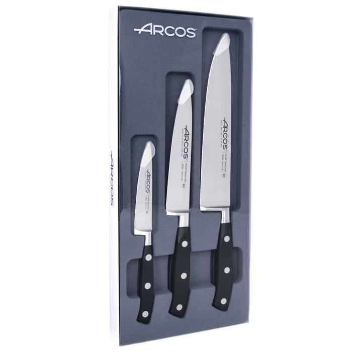 Arcos Set De 3 Piezas De Cuchillos De Cocina De La Serie Riviera Con Mango Y Hoja De Acero Inoxidable Nitrum® Negro Acero Inoxidable, Leroy Merlin - Imagen 2