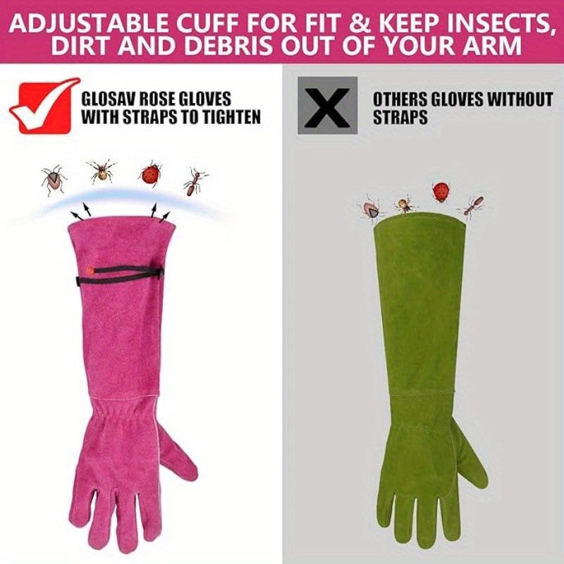 1 Pair Long Leather-Like Gardening Gloves with Extended Cowhide Sleeves Heavy-Duty Thorn-Resistant Rose Pruning Gloves Outdoor