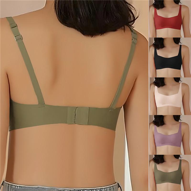 French Square Neck Jelly Strips Bra Soft Support No Steel Ring No Trace Thin Gather Underwear Women'S Comfortable Bra