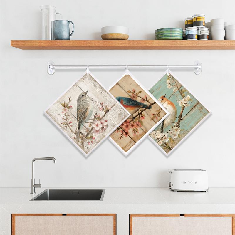 Cleaning Cloth Reusable Kitchen Dish Towels Eco-friendly Microfiber Bird Flowers Print Dishcloths Lint Free Washable Duster Rags Tea Towels 9*7inch