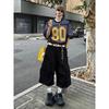 Men's Black A-line 3/4 Length Summer Shorts, Trendy American Work Style, High Street, Wide Leg with Large Pockets.