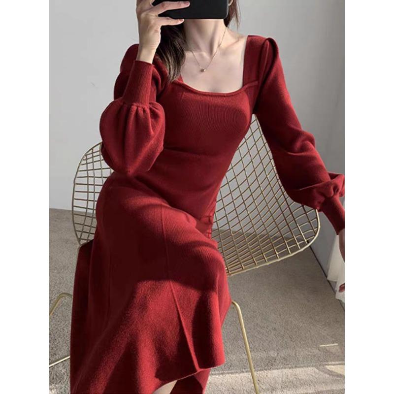 Knitted Dress Temperament Slim Fit Medium and Long Sweater Skirt Children's New Autumn and Winter Models