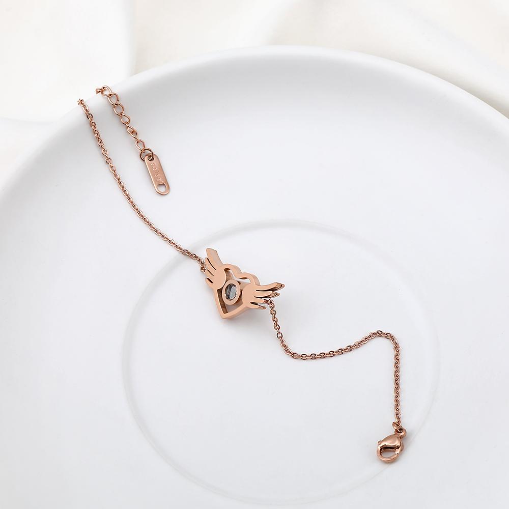 Cute Romantic Angel Wings Heart Bracelets for Women Elegant Rose Gold Stainless Steel Link Chain Birthday Party Gift Jewelry
