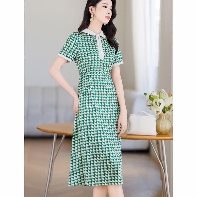 D.F.DEAR 19 Momme Silk Printed A-Line Shirt Dress