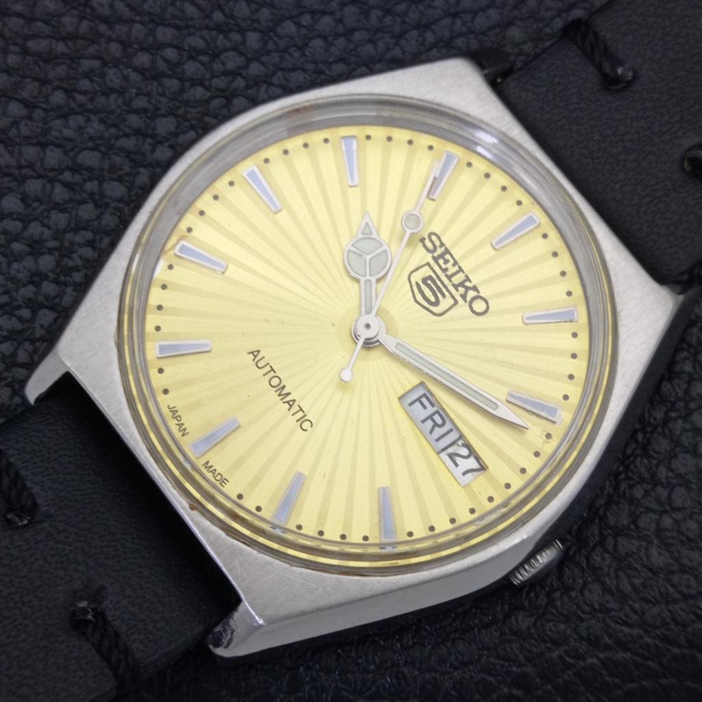 Seiko 5 AUTOMATIC 6309A JAPAN MENS VINTAGE GOLDEN COLOR DIAL WATCH A701458-5 R206b-a701458