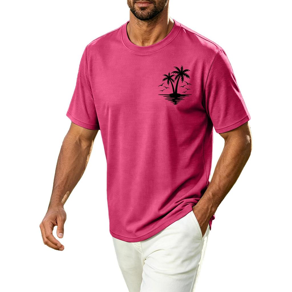 Men's Hawaiian Print Casual Crew Neck T Shirt Breathable Quick Dry Sports Short Sleeve Tee Lightweight Summer Shirt